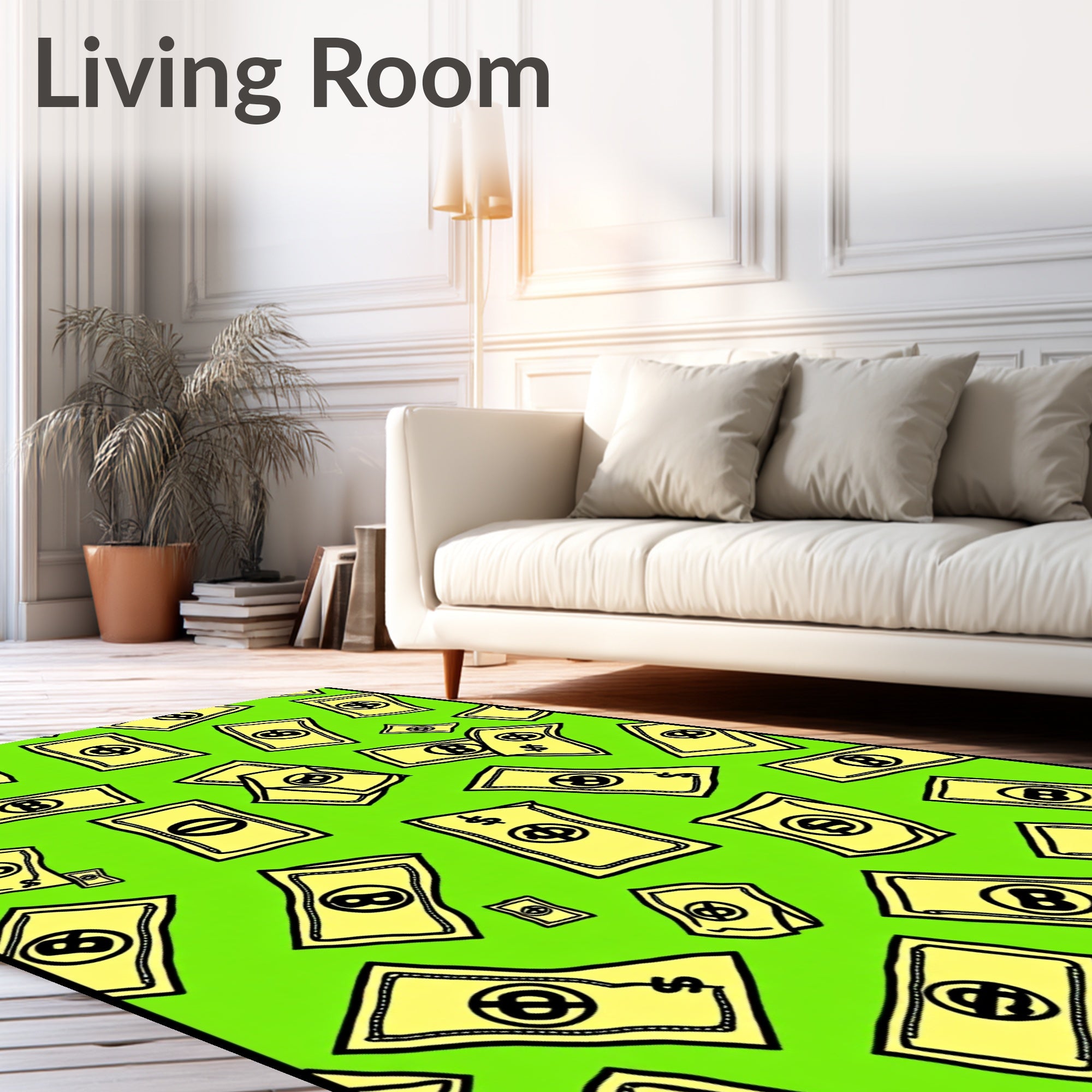 Yellow Money Bills On Bright Green Rug