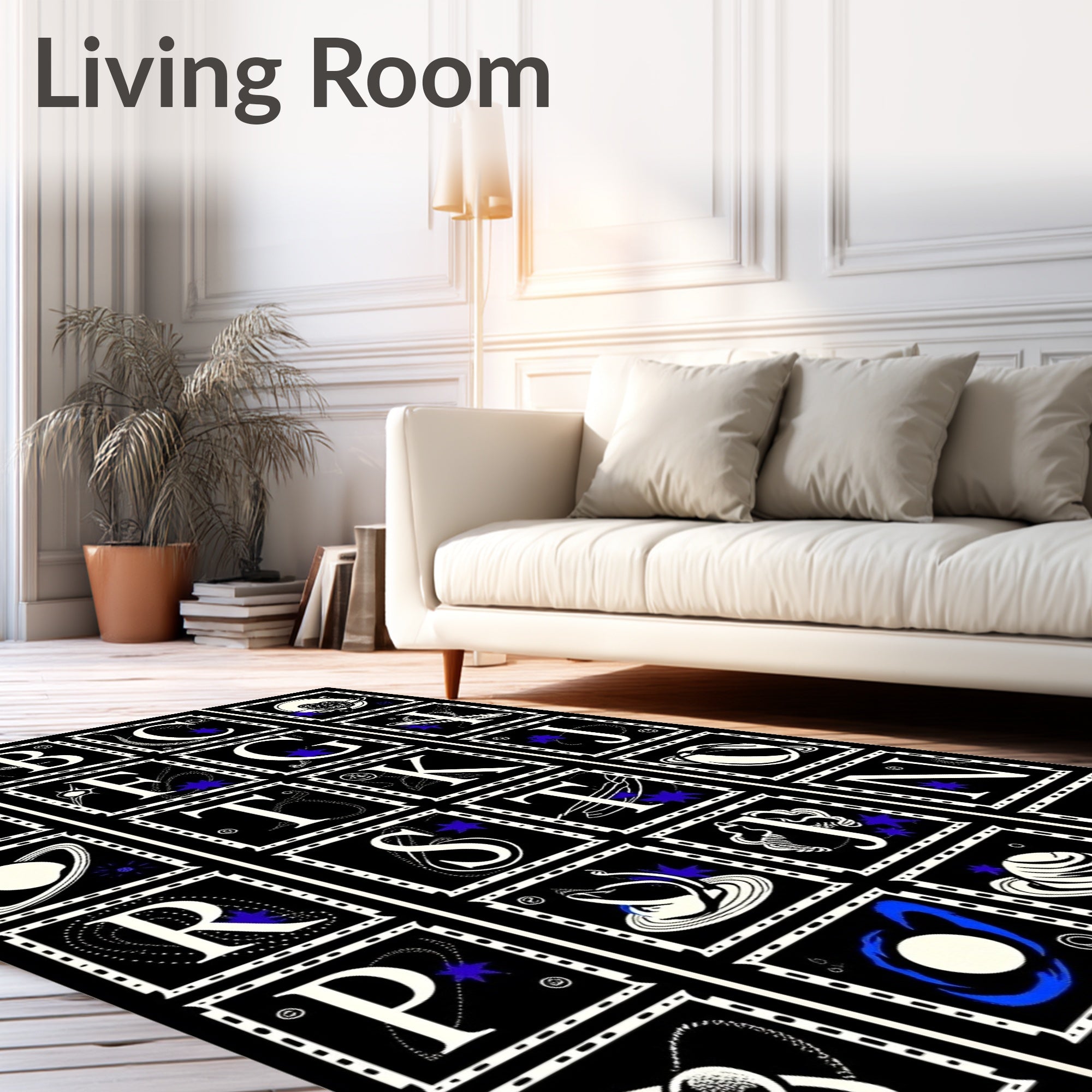 Cosmic Alphabet Blue Star Celestial Rug