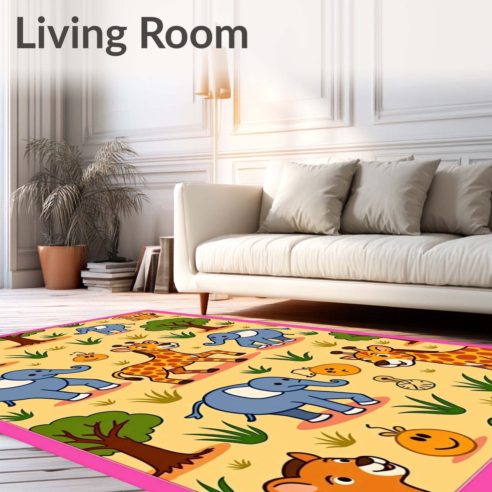 Whimsical Safari Animals And Trees Rug