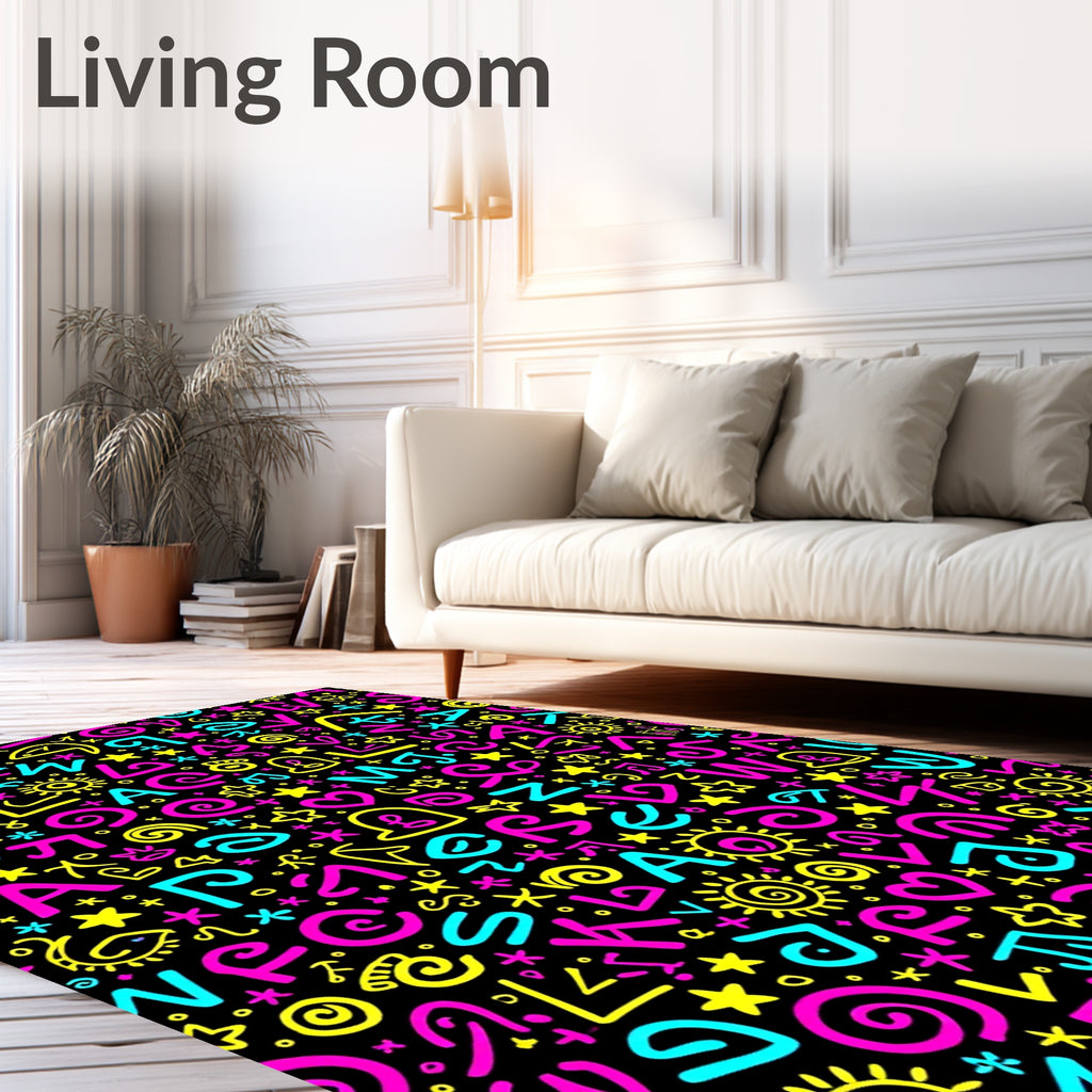 Colorful Alphabet and Symbols Collage Rug