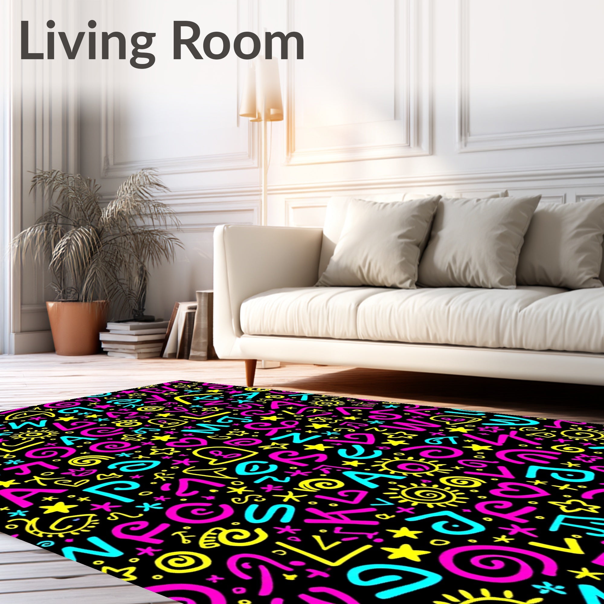 Colorful Alphabet and Symbols Collage Rug