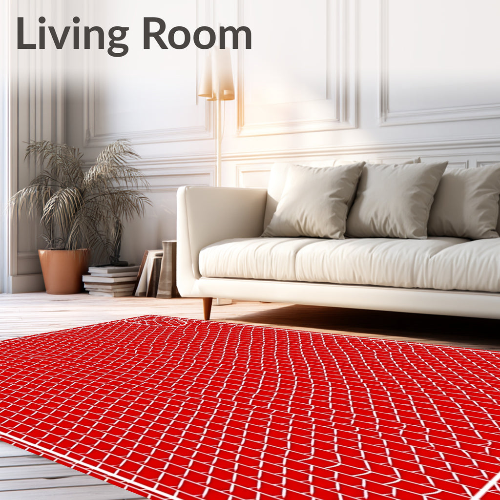 Red White Basketweave Geometric Texture Rug