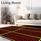 Bold Red Rectangular Grid Maze Rug