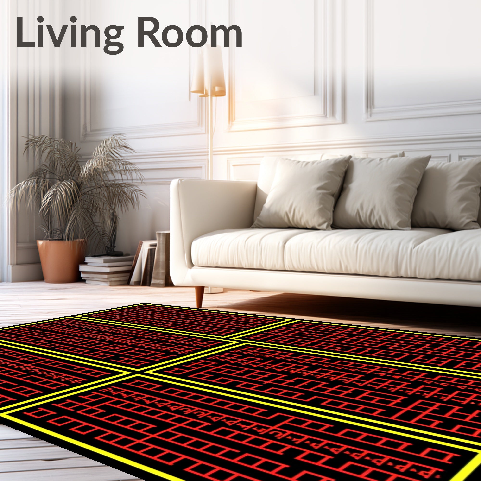 Bold Red Rectangular Grid Maze Rug