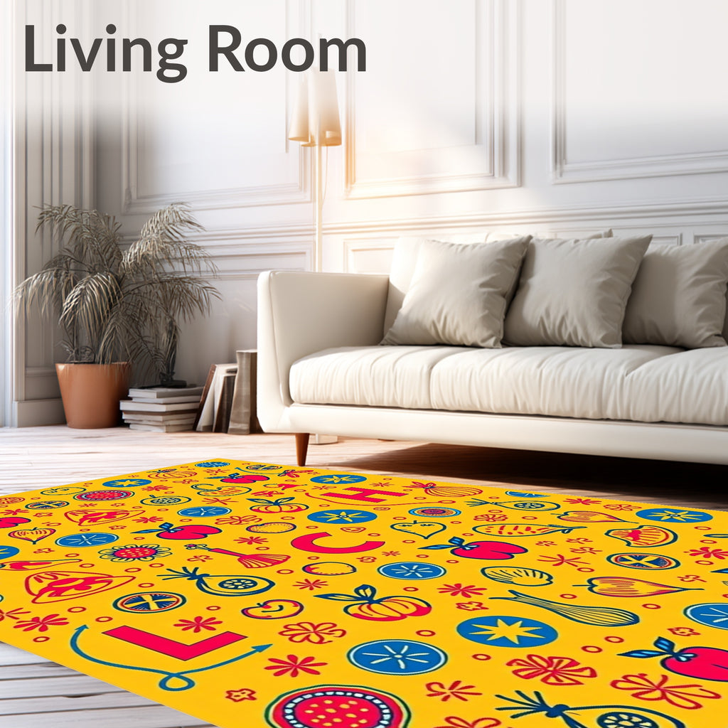 Whimsical Fruit and Alphabet Collage Rug