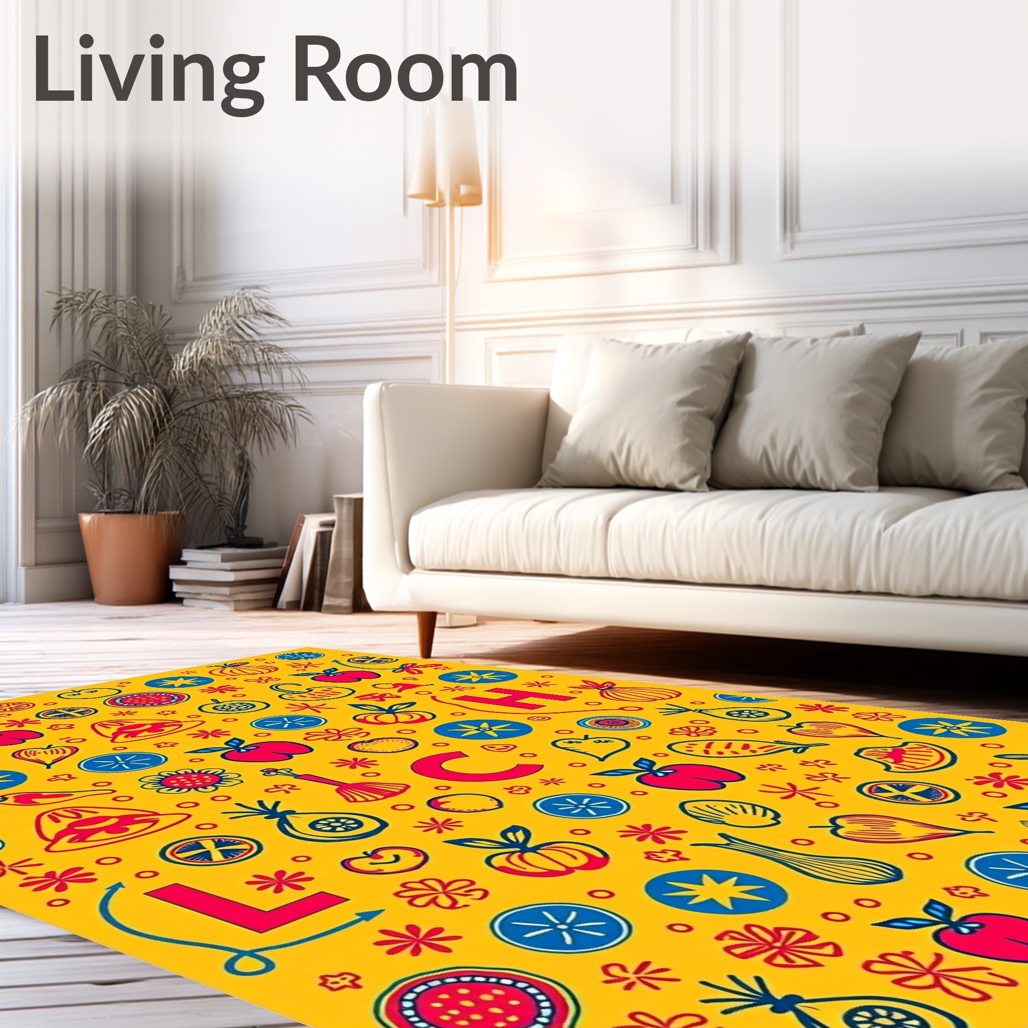 Whimsical Fruit and Alphabet Collage Rug