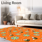 Whimsical Bees and Flowers Orange Rug