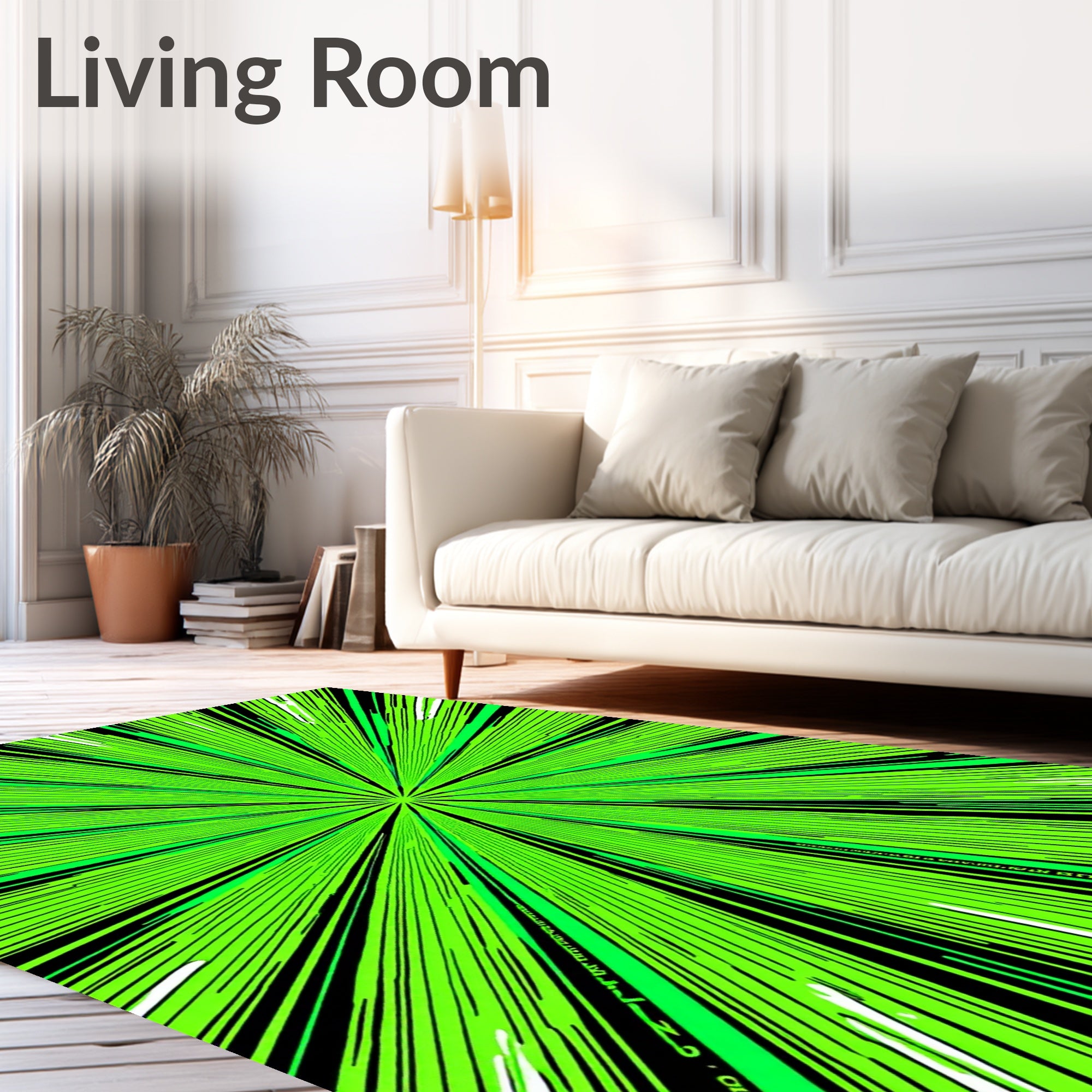 Vibrant Lime Burst Radial Lines Rug