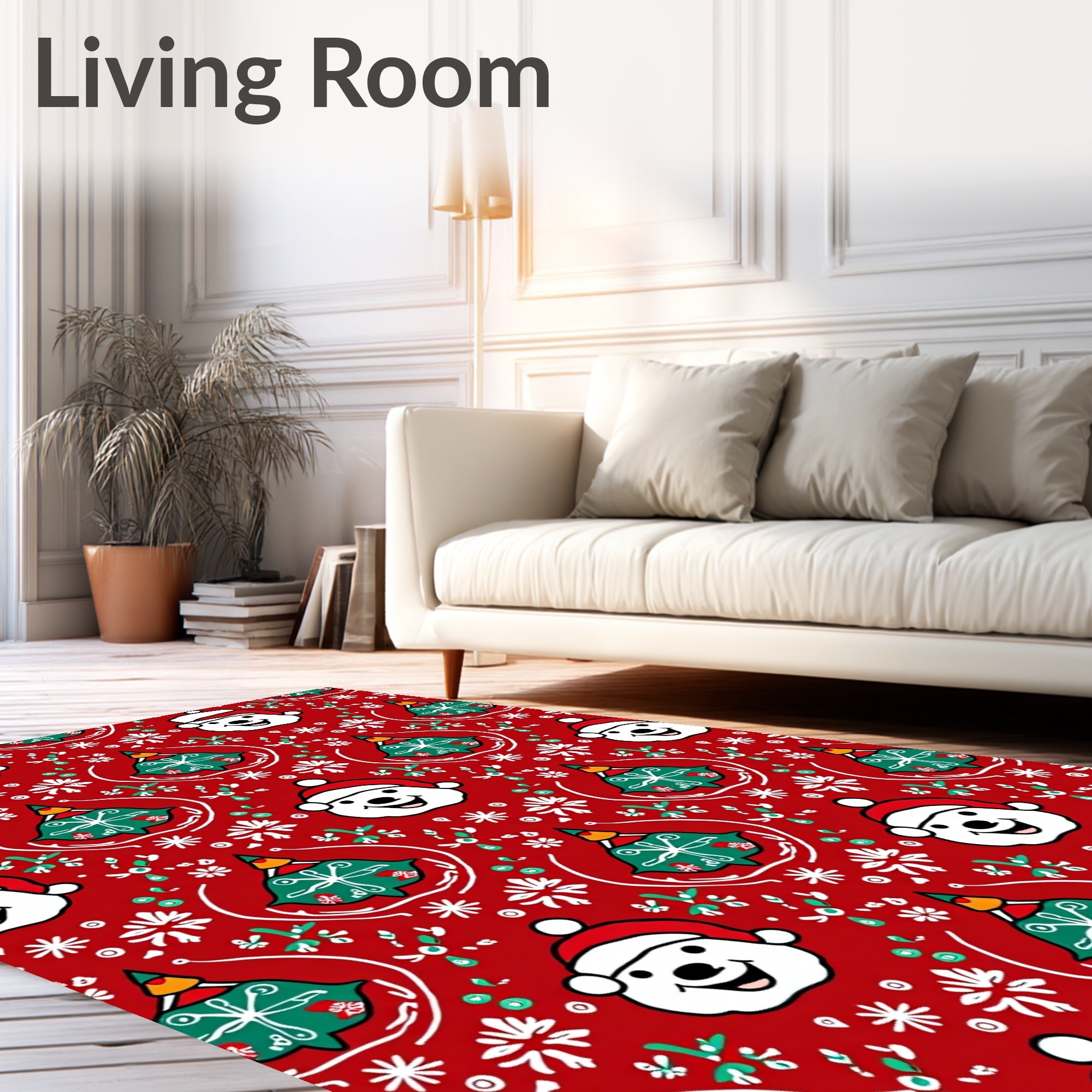 Joyful Red Christmas Snowman Tree Rug