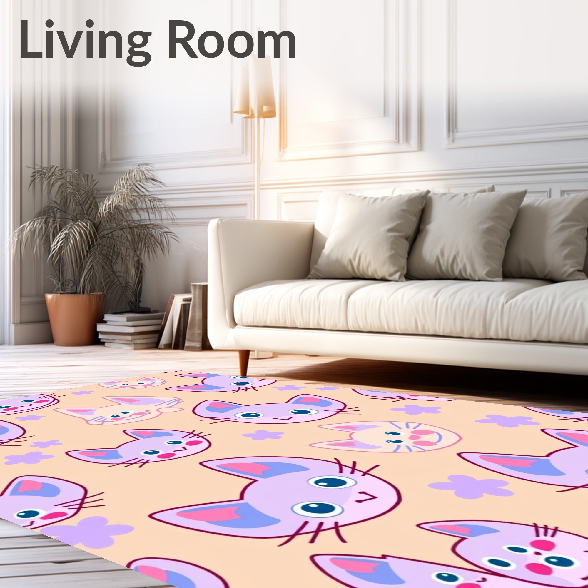 Whimsical Lavender Kitten Flower Repeating Rug