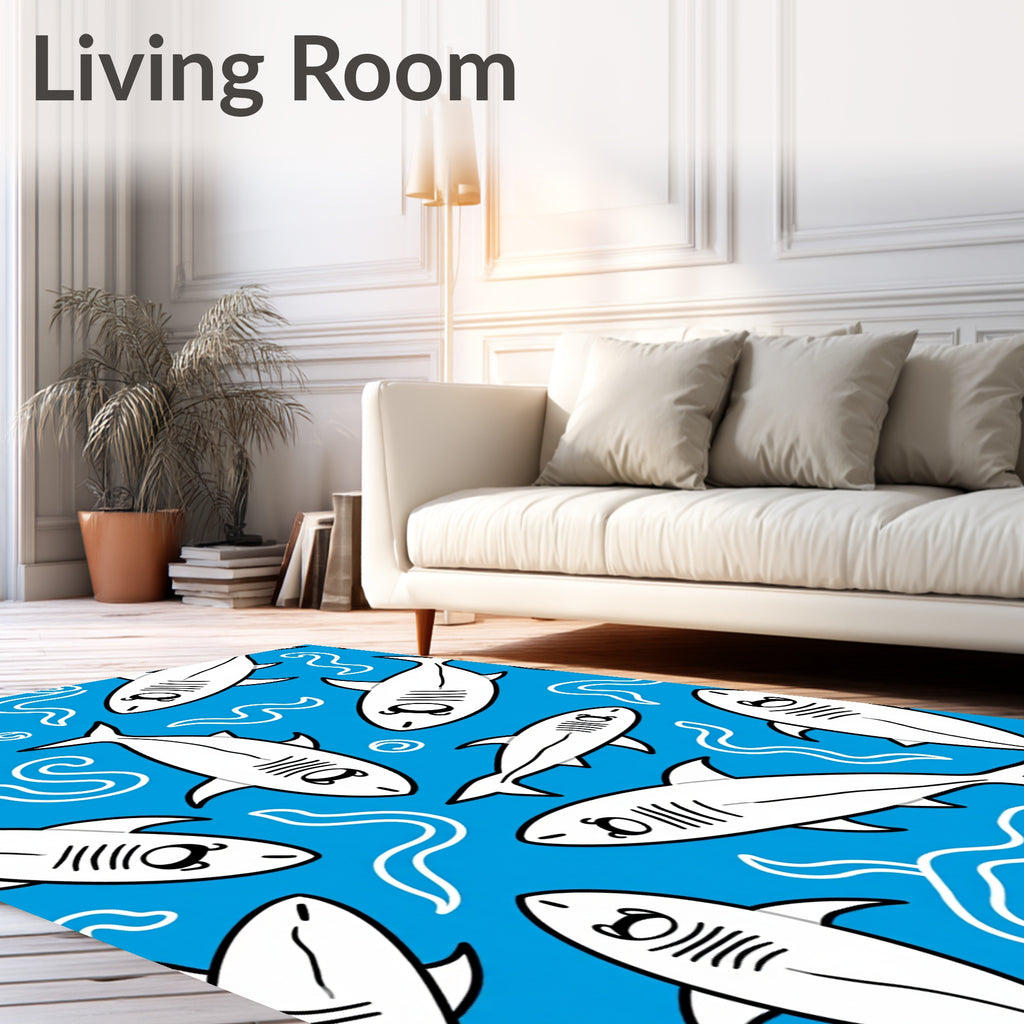 White Sharks Blue Oceanic Waves Rug