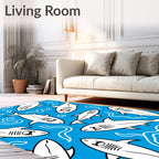 White Sharks Blue Oceanic Waves Rug