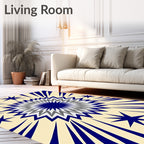 Bold Blue Starburst Radiating Center Rug