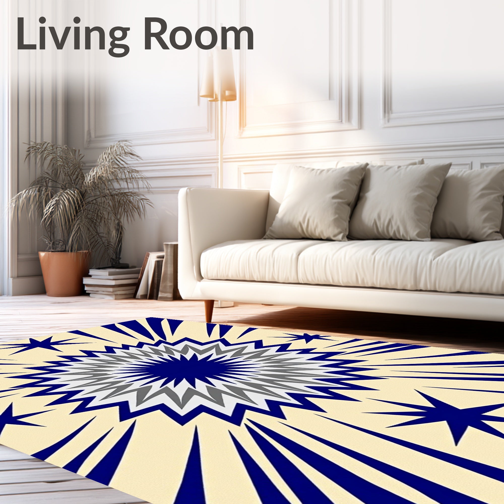 Bold Blue Starburst Radiating Center Rug
