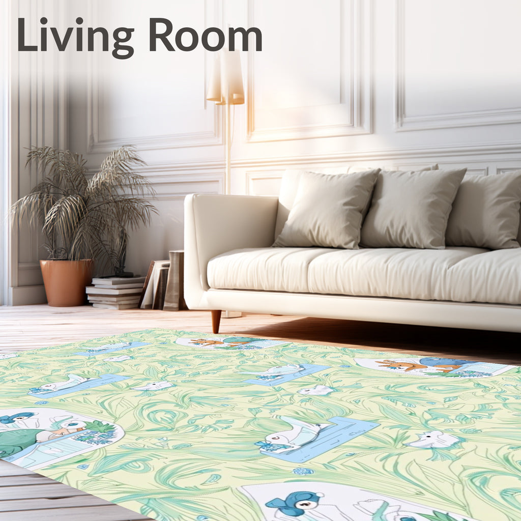 Whimsical Animal Meadow Floral Comforter Rug