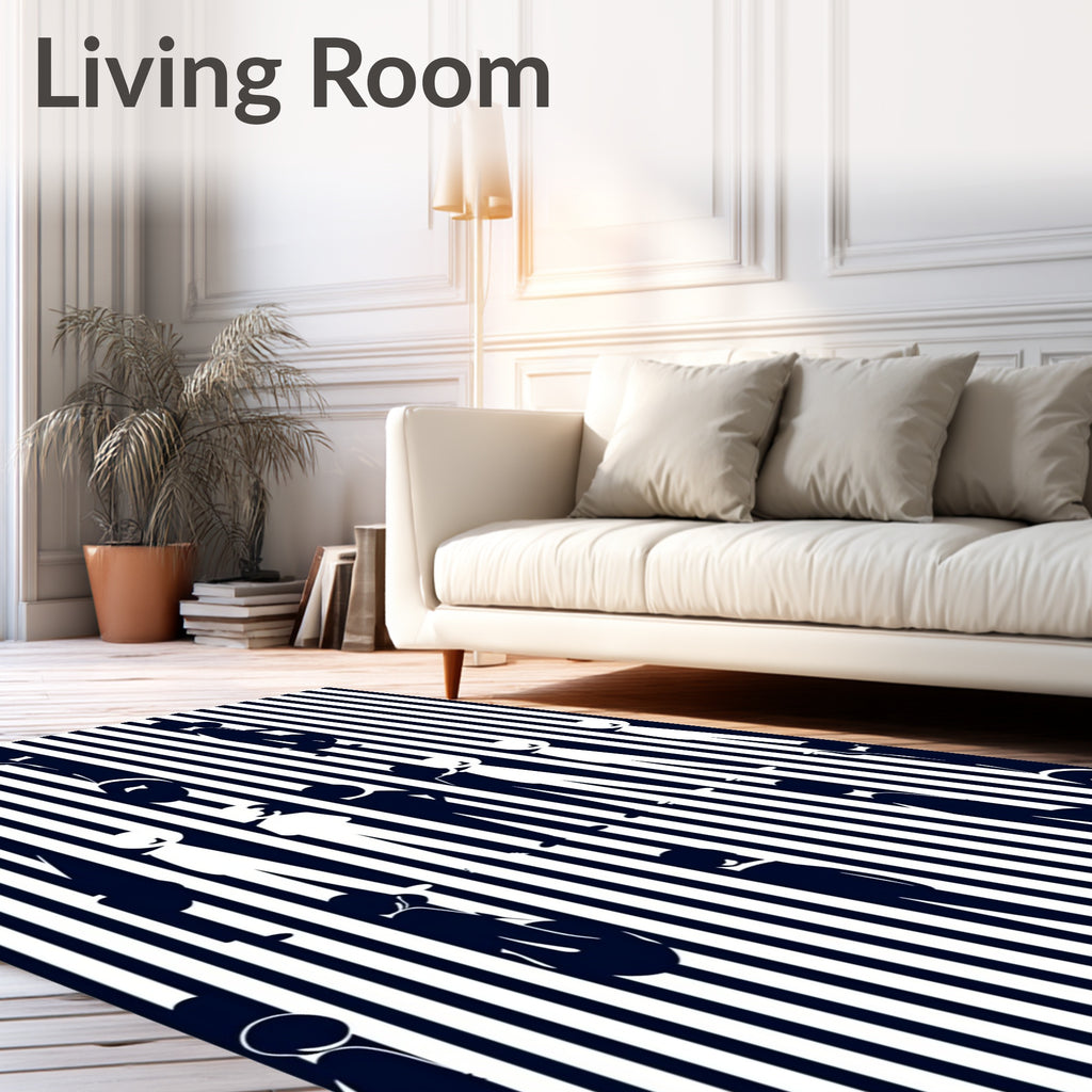 Dark Blue White People Stripe Rug