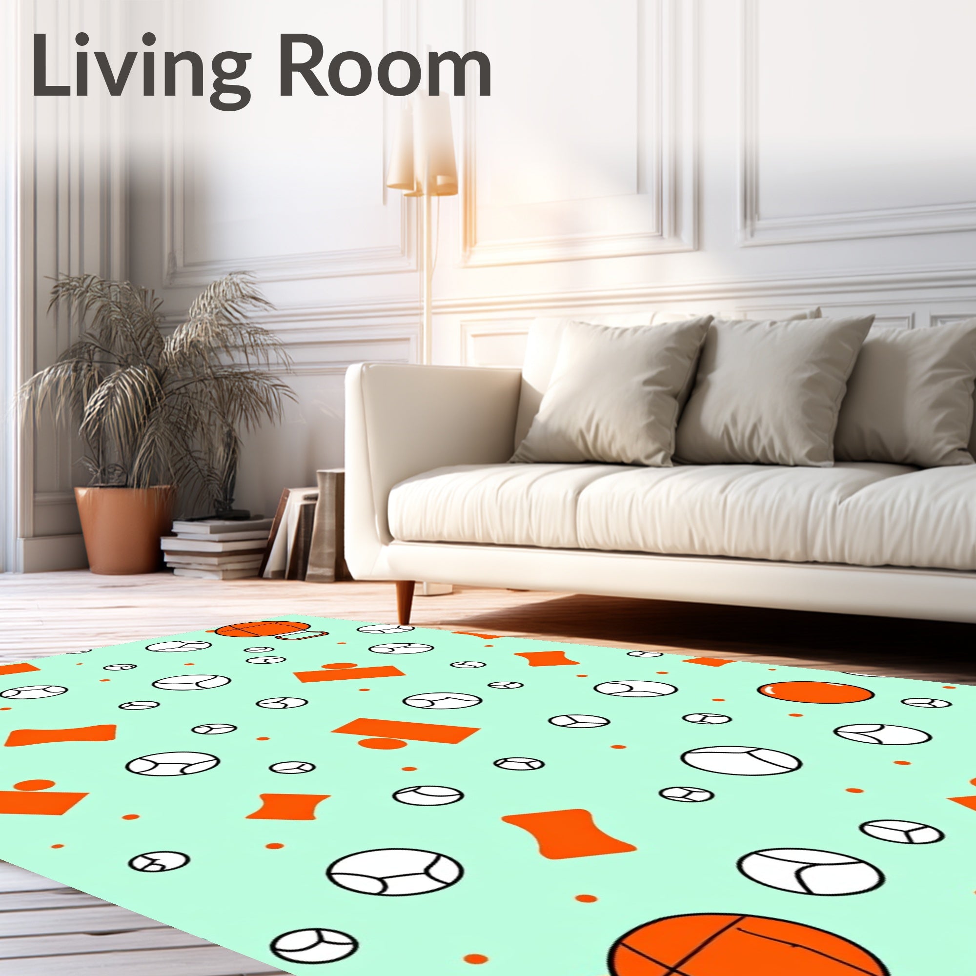 Bright Orange And Mint Cartoon Shapes Rug
