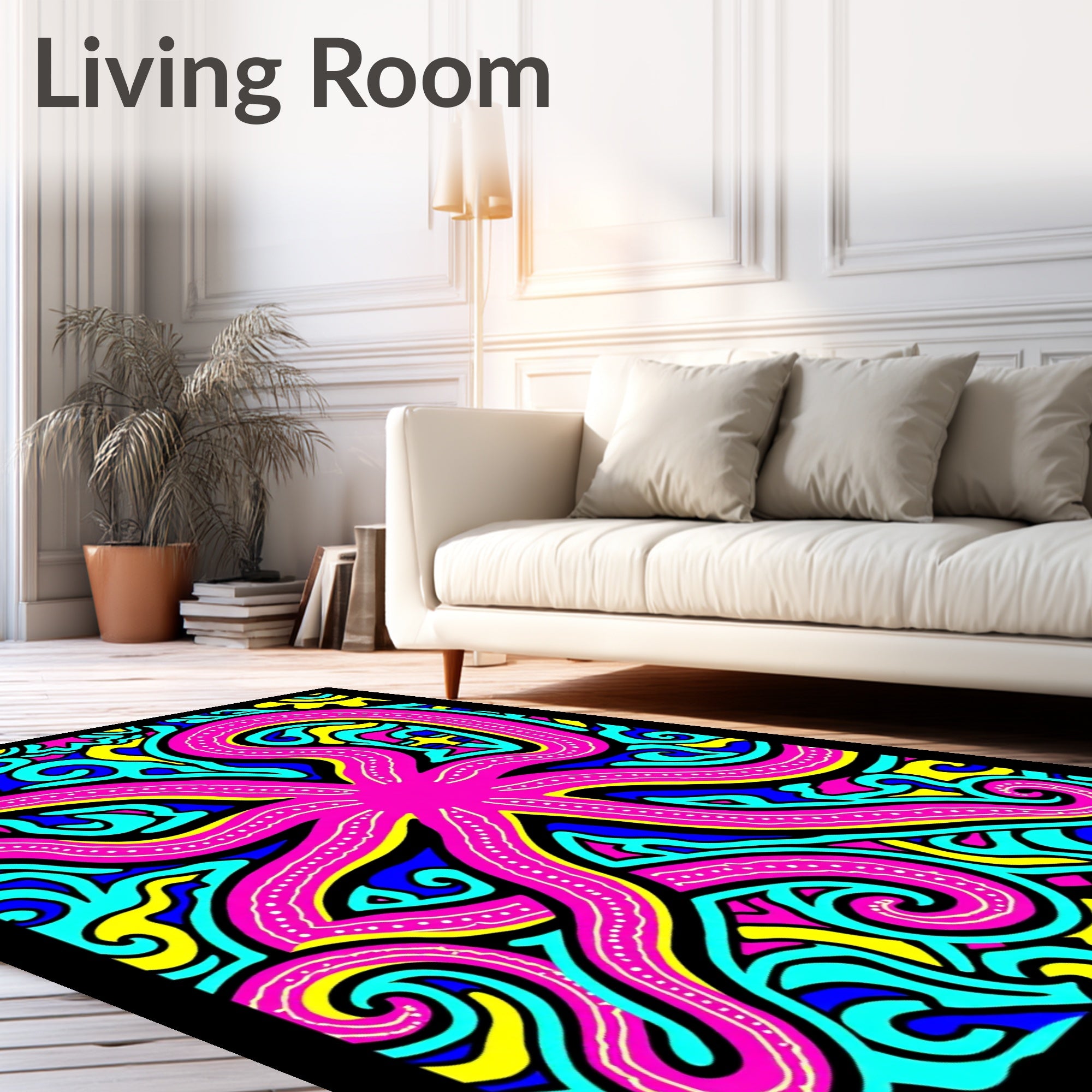 Vibrant Pink Octopus Swirls Rug