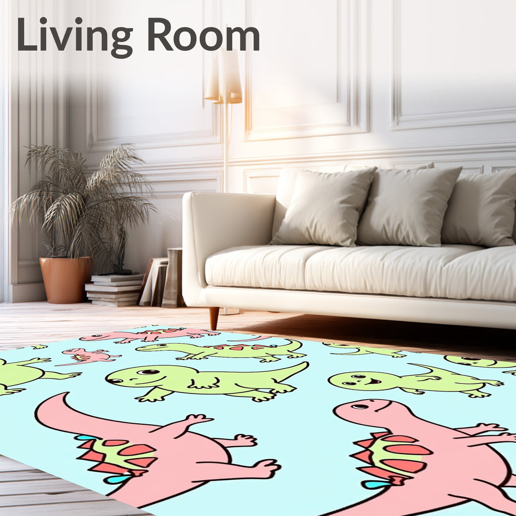 Playful Pink Green Dinosaur Repeat Rug