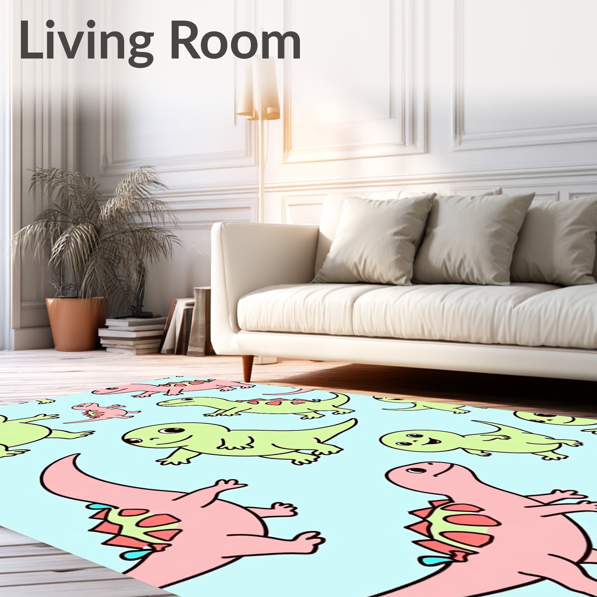 Playful Pink Green Dinosaur Repeat Rug