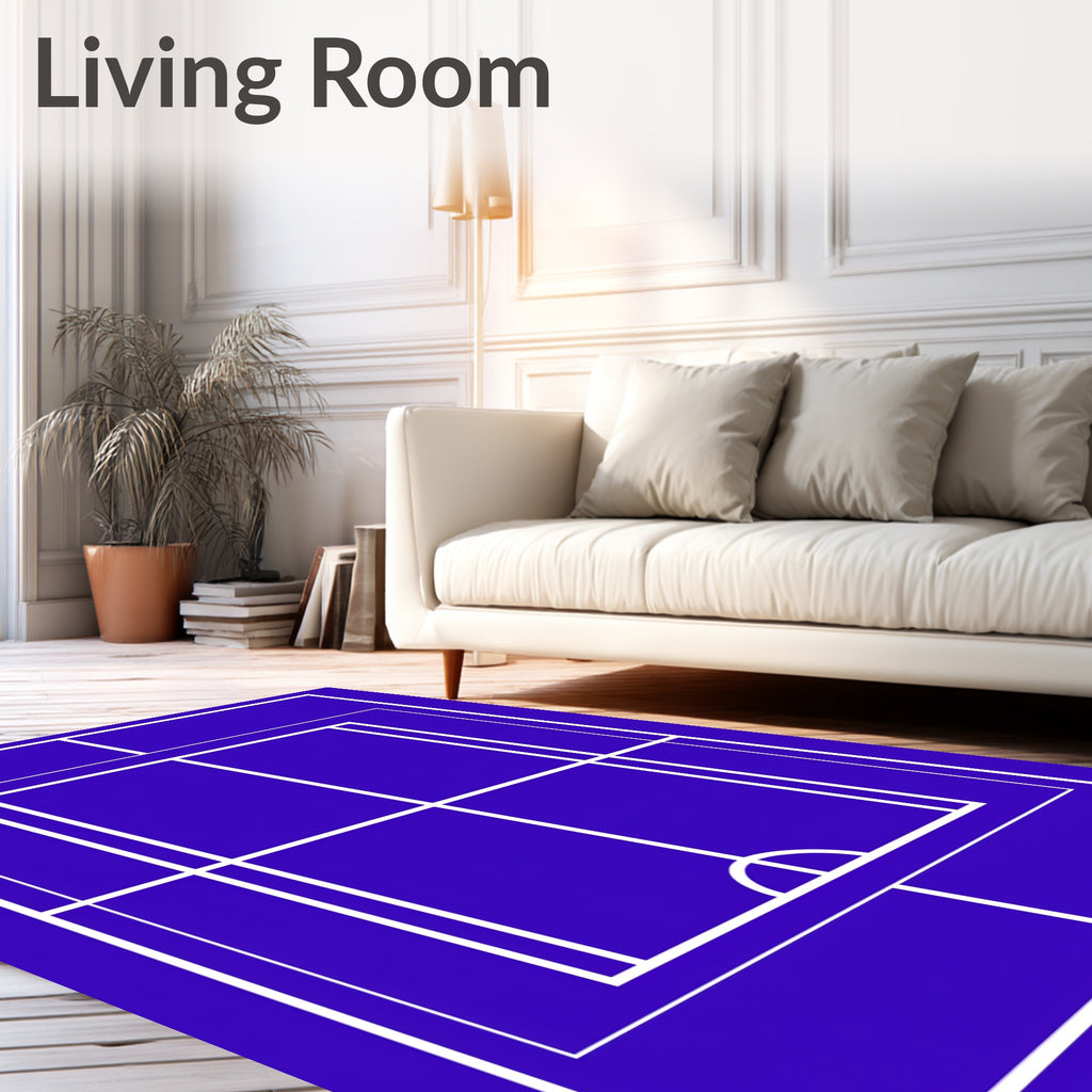 Deep Blue Line Art Court Rug