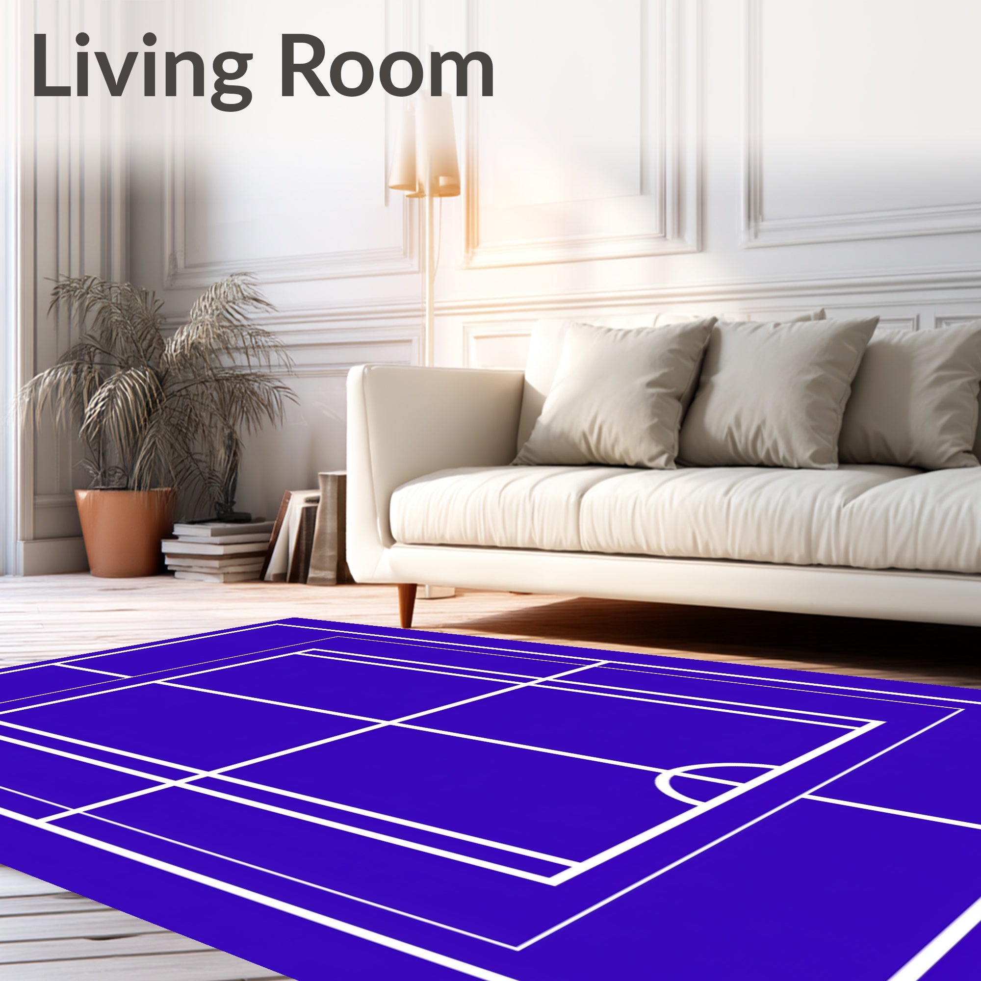 Deep Blue Line Art Court Rug