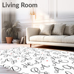 Black Calligraphy Alphabet Red Dots Rug