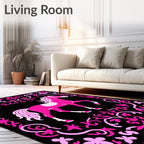 Pink Horse Black Floral Frame Rug
