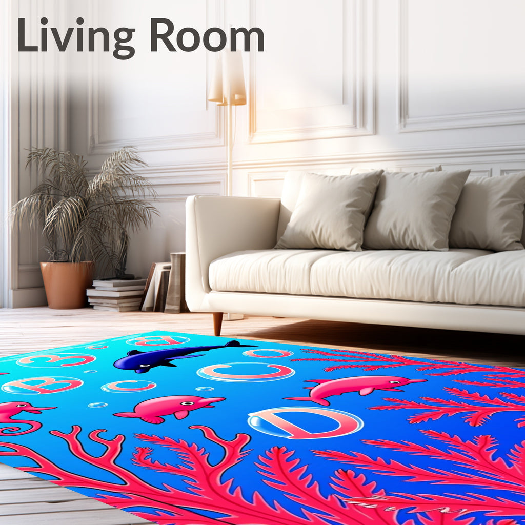 Blue Pink Dolphin Bubbles Coral Rug