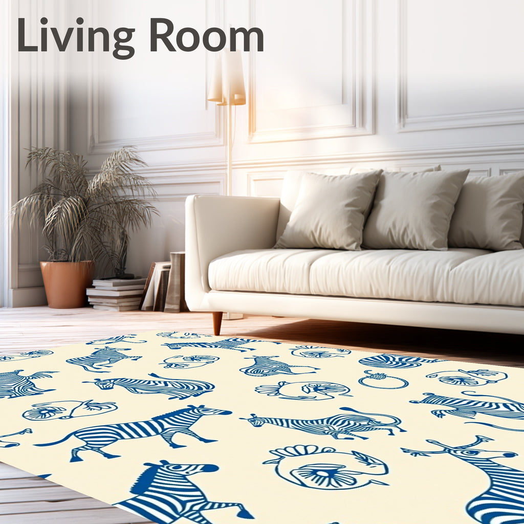 Classic Blue Zebra Illustration Collection Rug