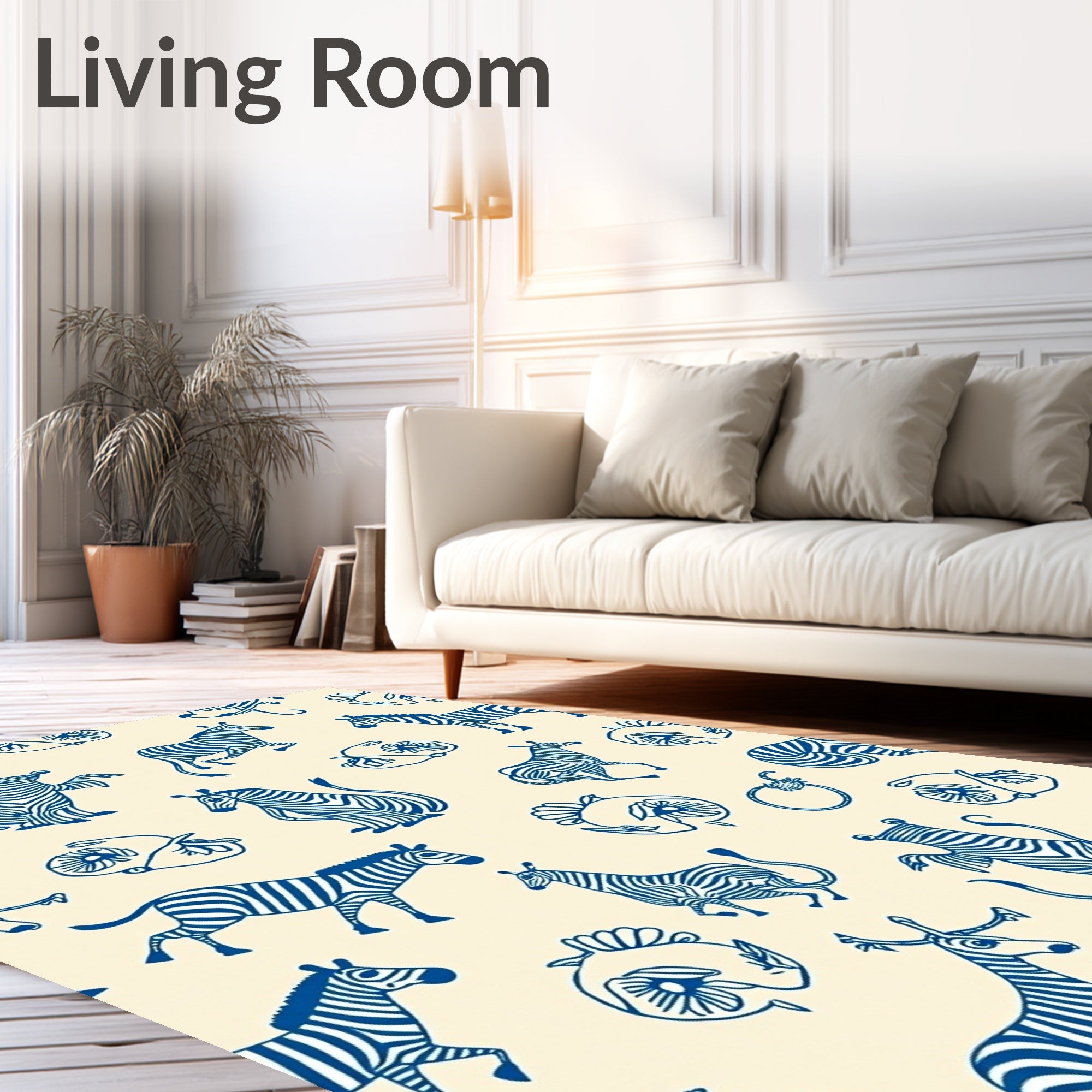 Classic Blue Zebra Illustration Collection Rug