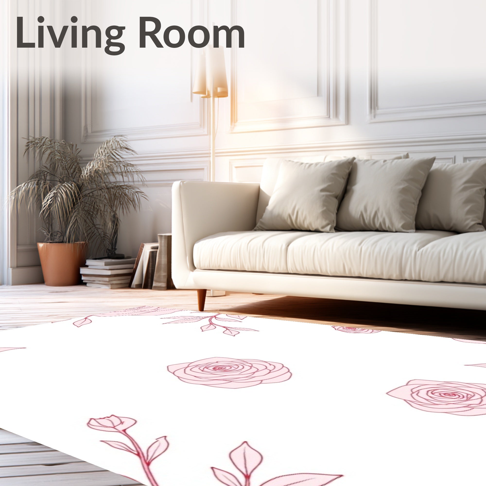 Pale Pink Rose Outline Art Rug