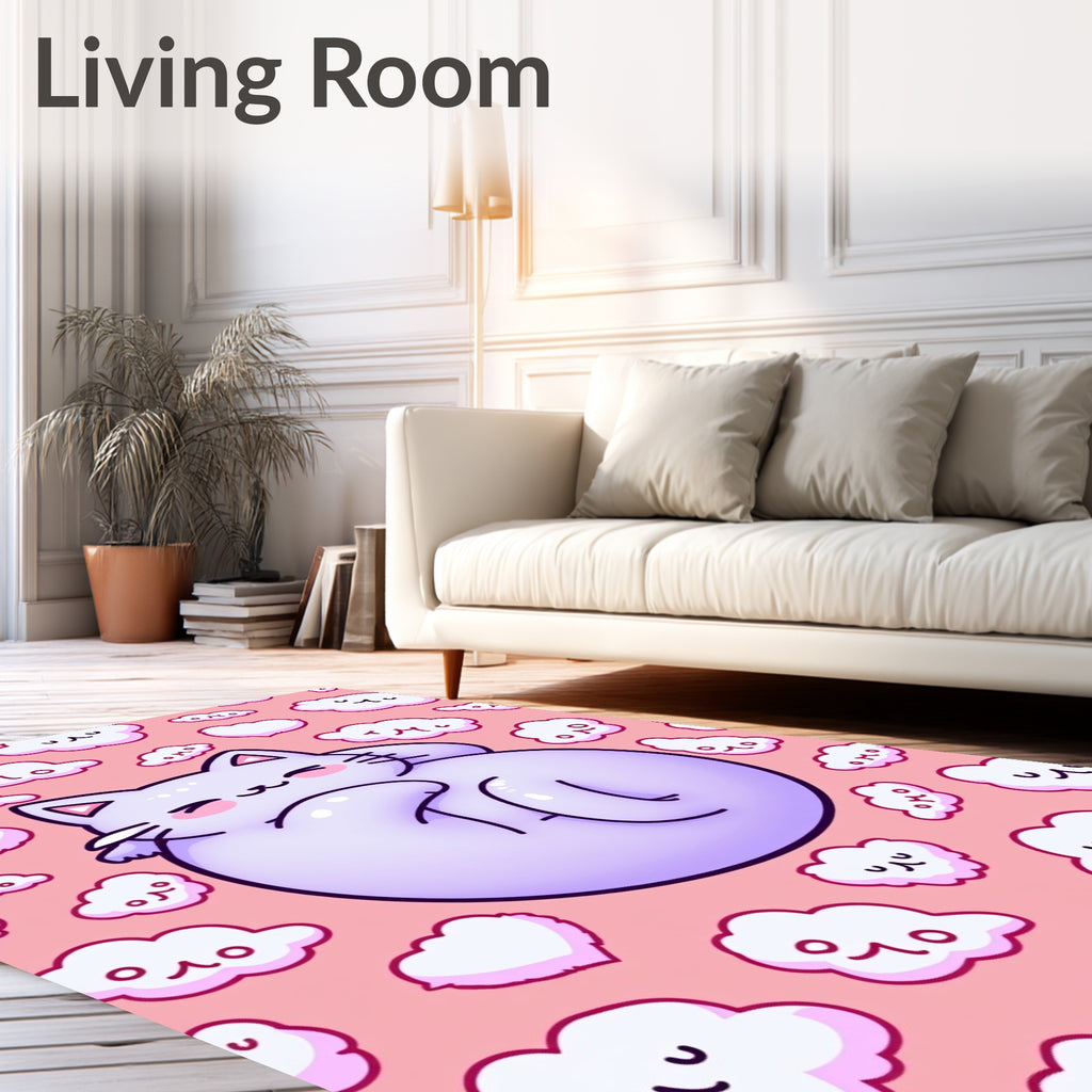 Cute Lavender Kitty Amongst Clouds Rug