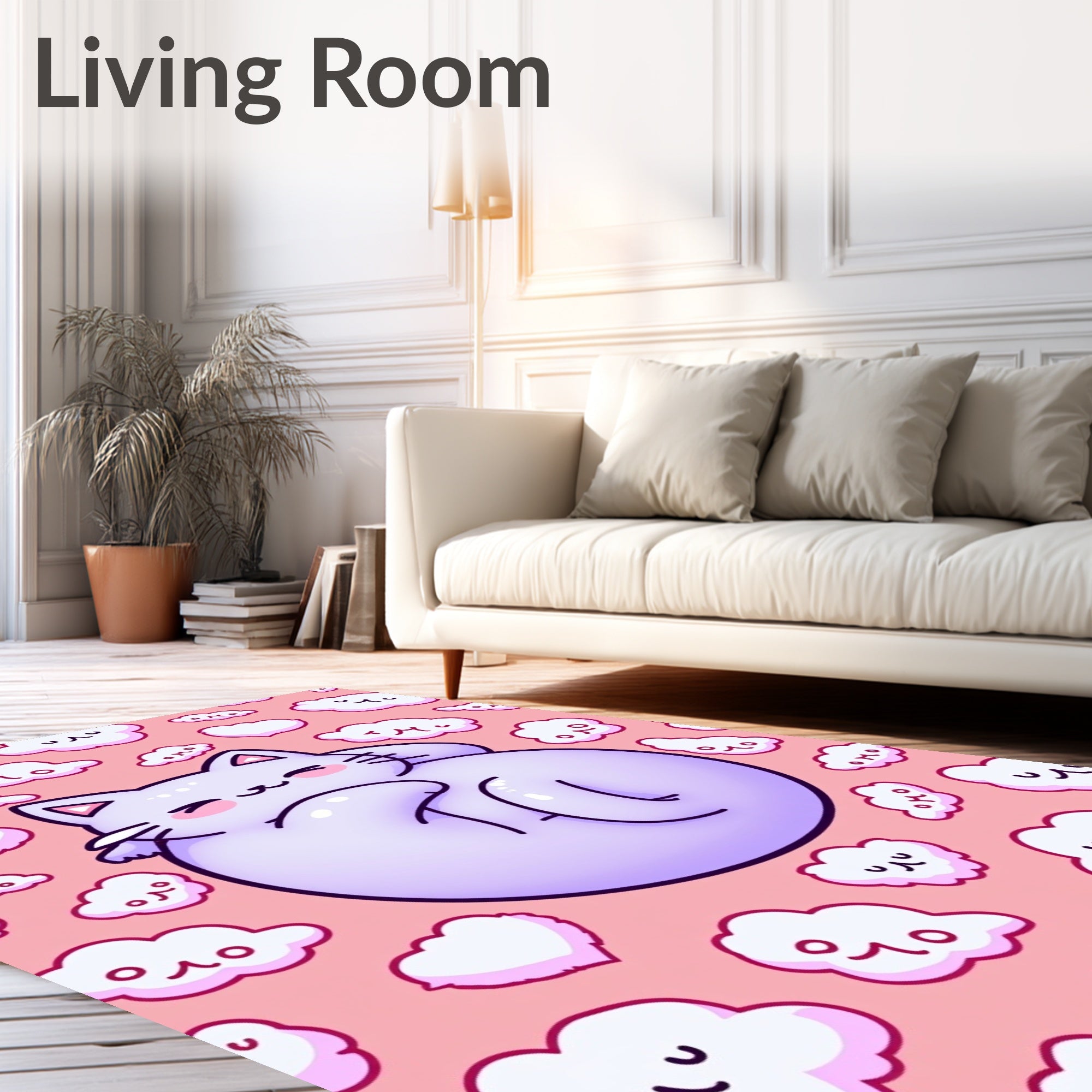 Cute Lavender Kitty Amongst Clouds Rug