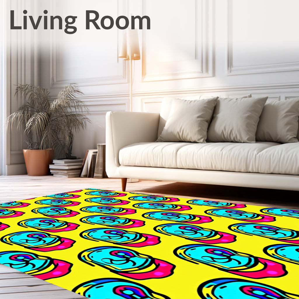 Bright Yellow Cyan Pink Skull Rug
