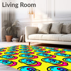 Bright Yellow Cyan Pink Skull Rug