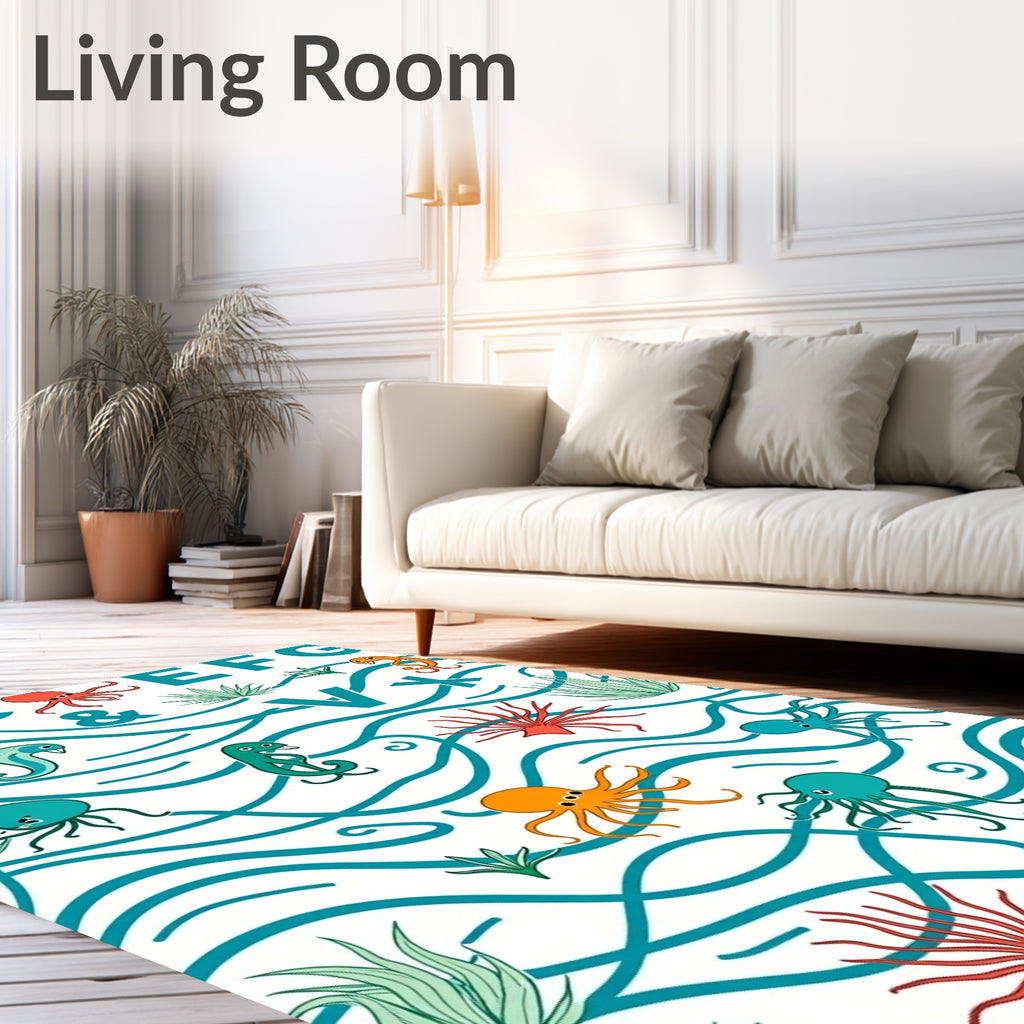 Playful Sea Creatures Alphabet Waves Rug