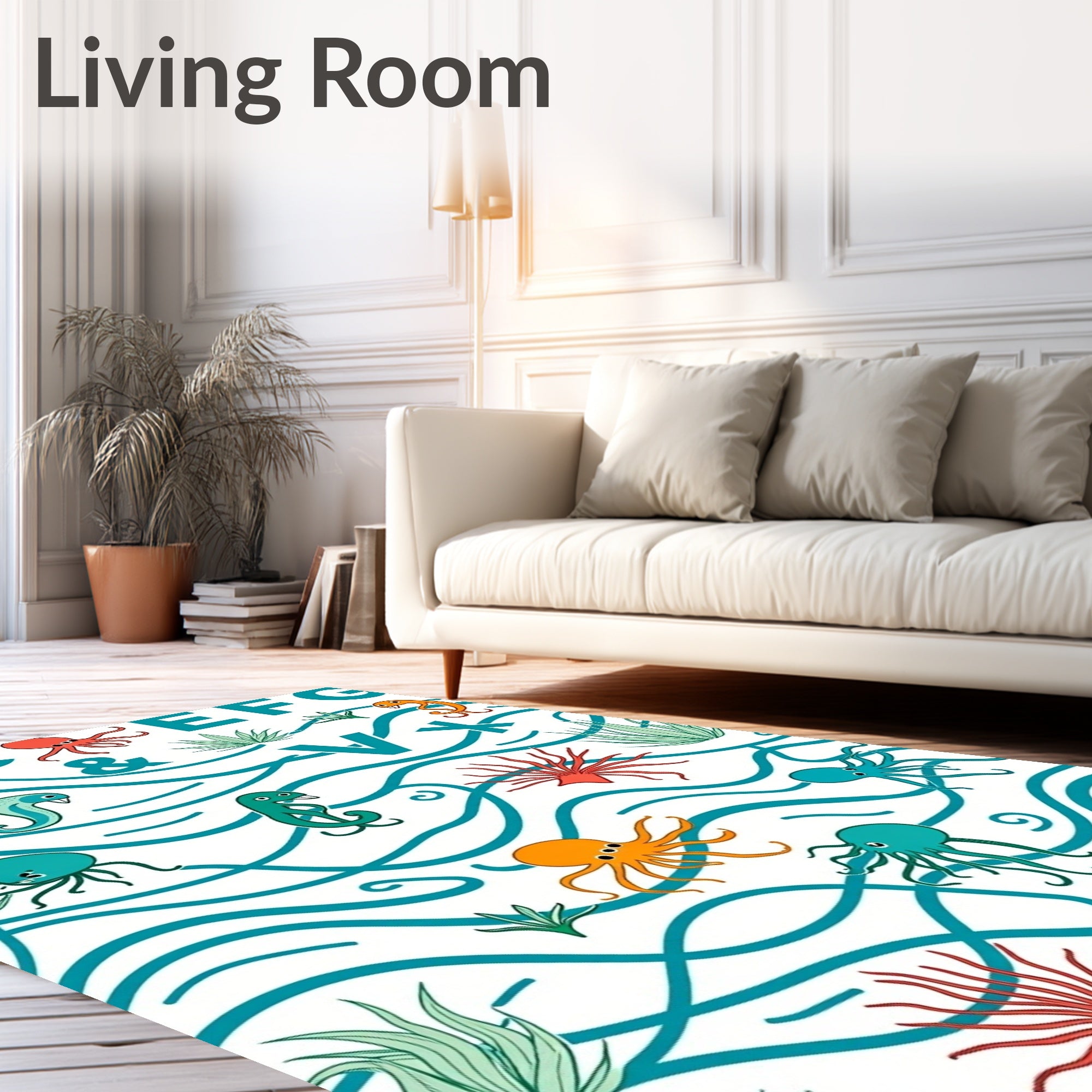 Playful Sea Creatures Alphabet Waves Rug