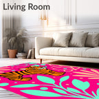 Vibrant Pink Tiger Floral Jungle Rug