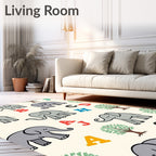 Playful gray elephants alphabet grove Rug