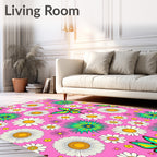 Pink Floral Butterfly Garden Rug
