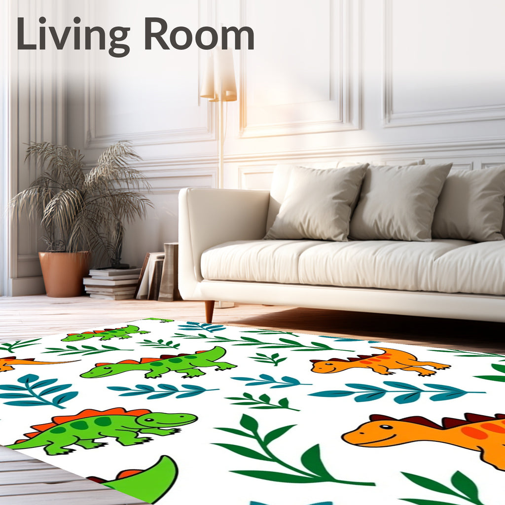Cute Orange Green Dinosaur Foliage Rug