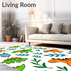 Cute Orange Green Dinosaur Foliage Rug