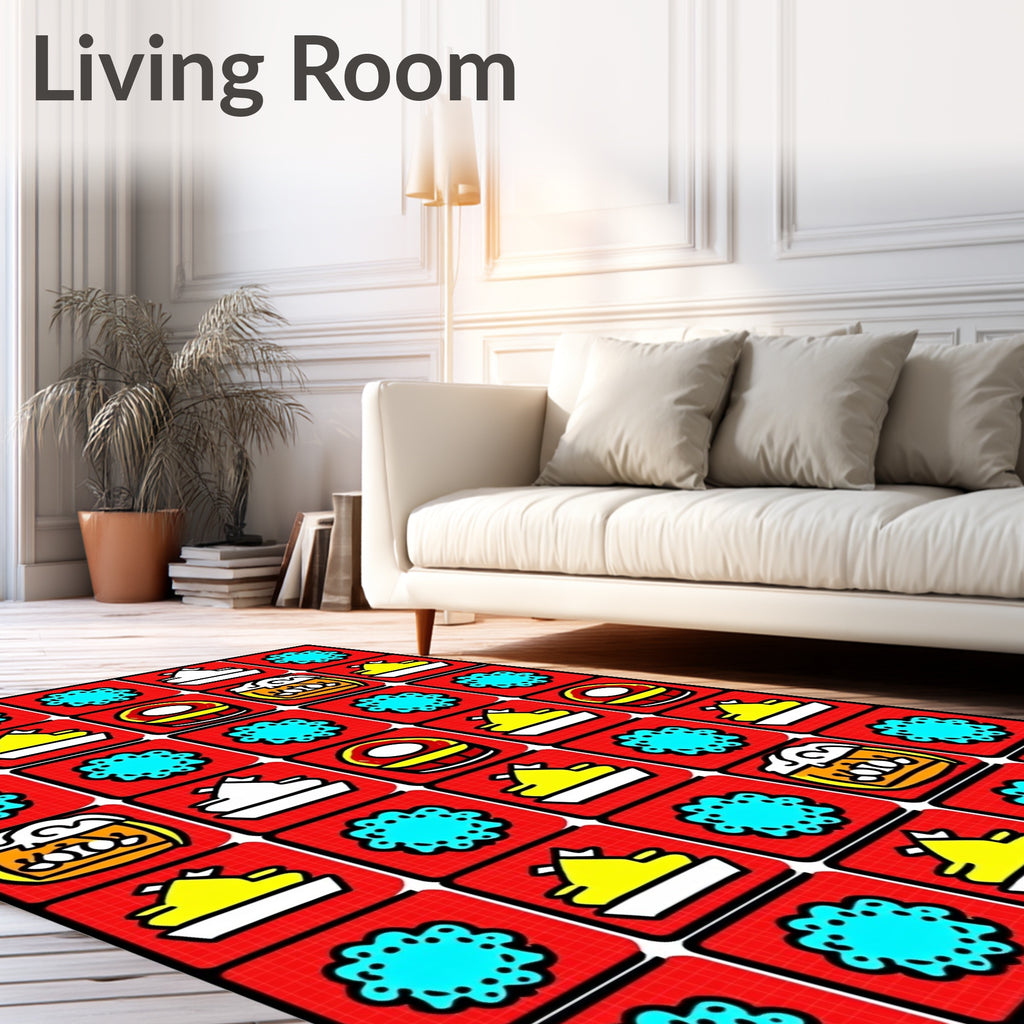 Red Yellow Blue Icon Arrangement Rug