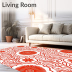 Vibrant Red Folk Floral Swirls Rug