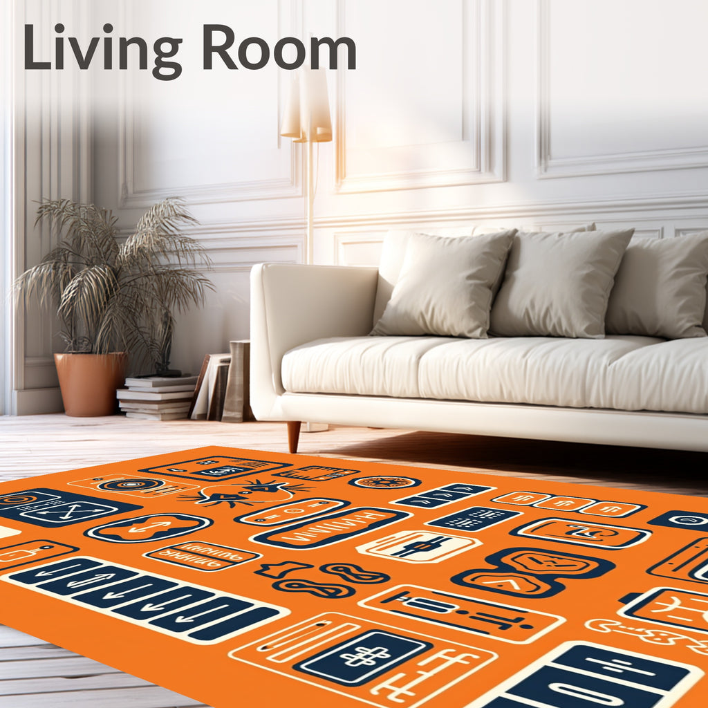 Abstract Graphic Symbols Navy Cream Rug
