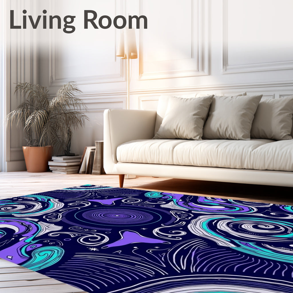 Cosmic Swirl Abstract Purple Teal Rug
