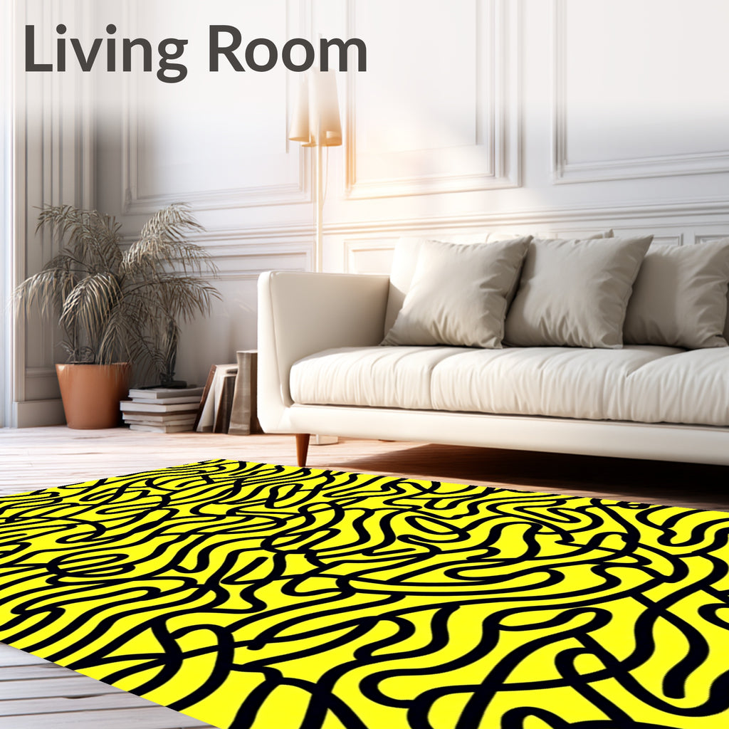 Bold yellow and black looping maze Rug