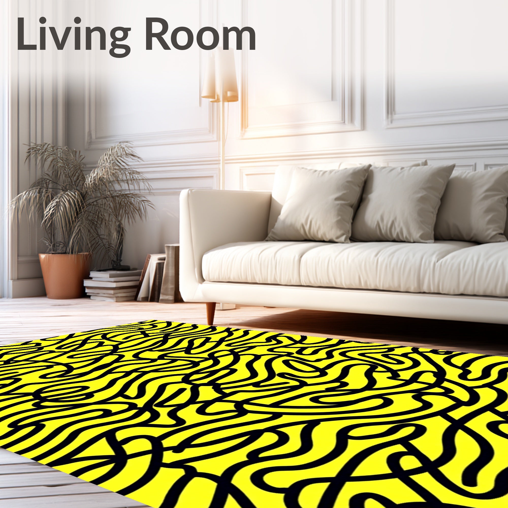 Bold yellow and black looping maze Rug