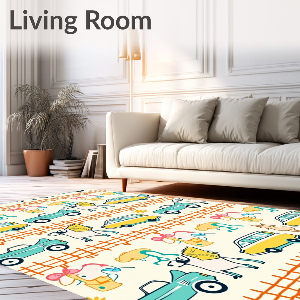 Whimsical Farm Animals And Cars Rug